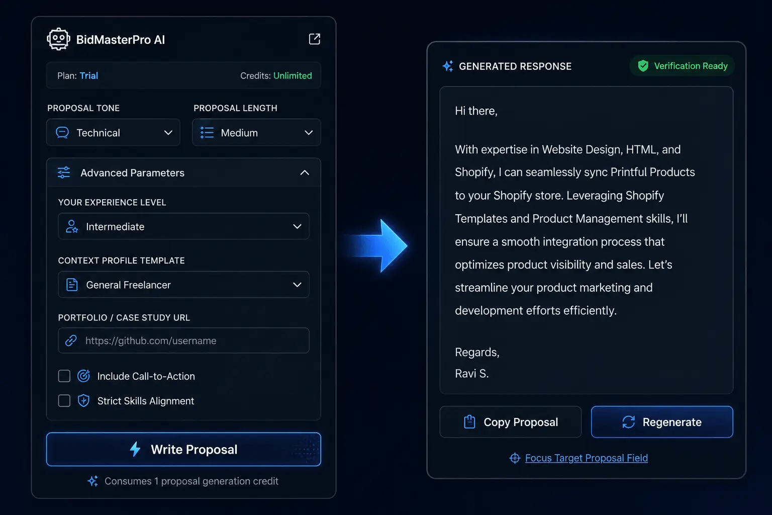 BidMasterPro AI Proposal Assistant for Chrome — AI proposal generation inside Freelancer.com