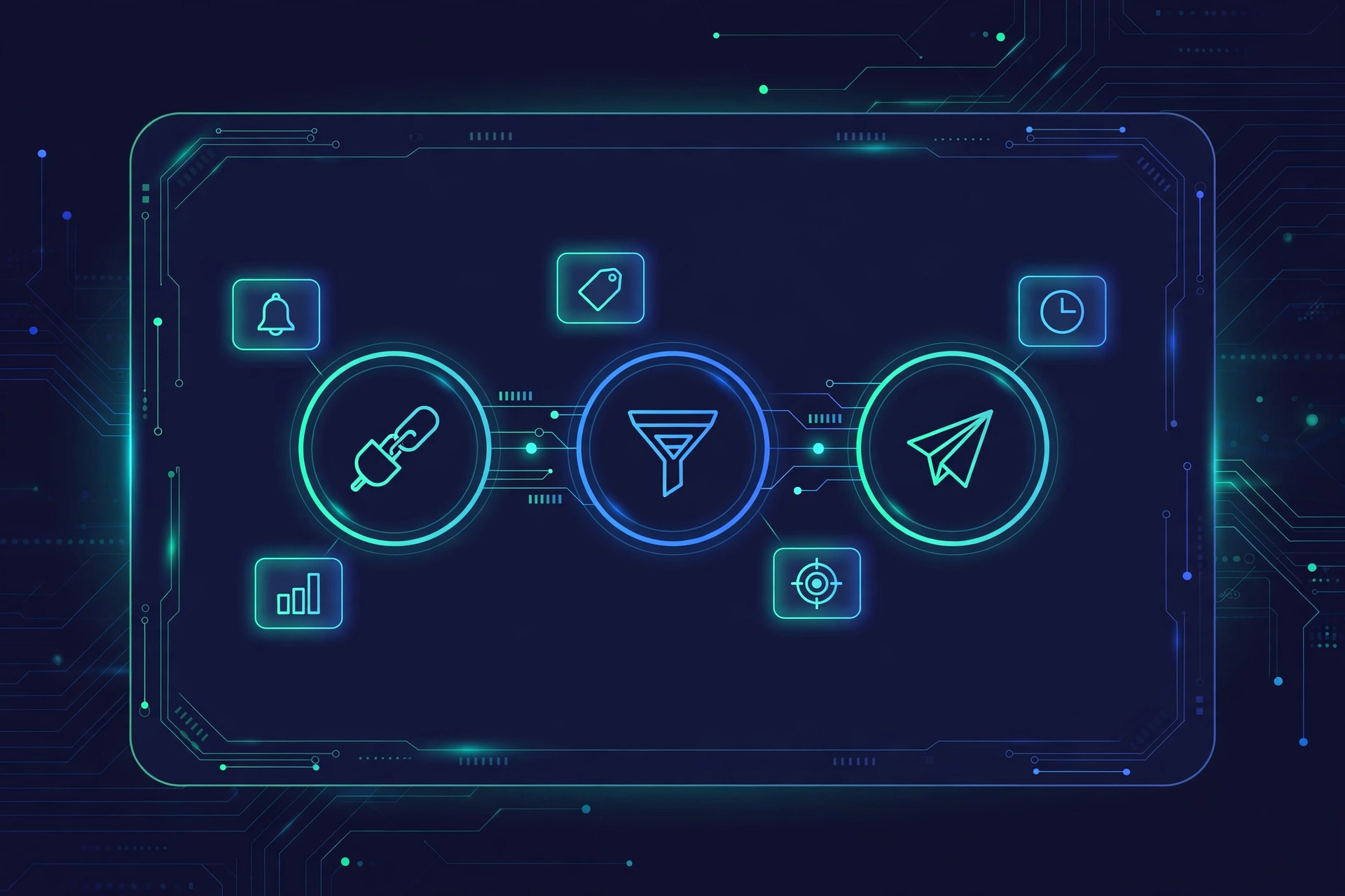 Illustration of a three-step BidMasterPro automation workflow dashboard: connect, filter and send bids.